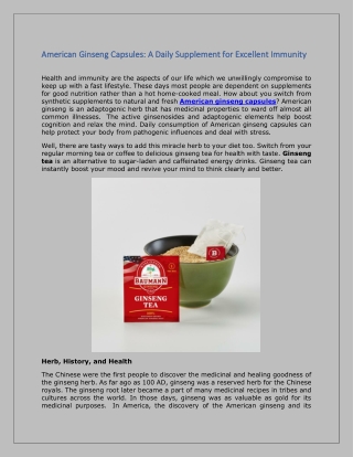 American Ginseng Capsules: A Daily Supplement for Excellent Immunity