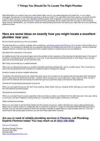 7 Things You Ought To Do To Locate The Right Plumbing