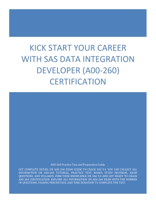 Kick Start Your Career with SAS Data Integration Developer (A00-260) Certificati