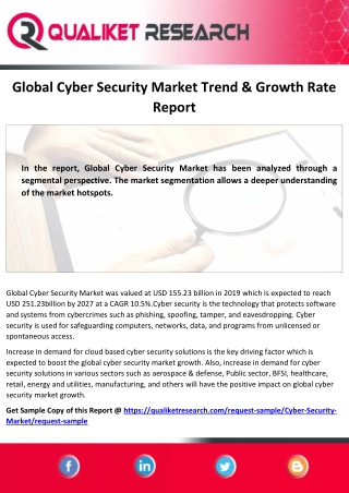 Global Cyber Security Market by Trends, Dynamic Innovation in Technology