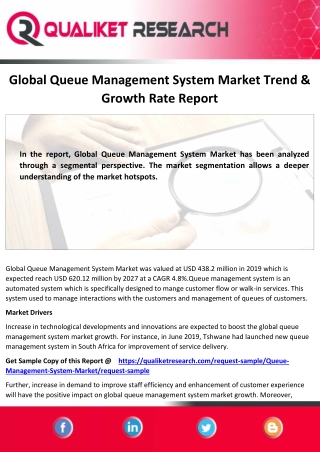 Queue Management System Market Size and Growth 2020-2027 Top Vendors Report