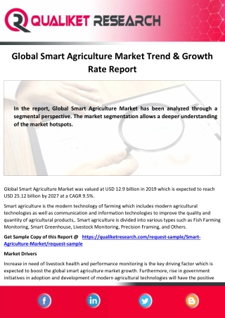 Global Smart Agriculture Market, 2020-2027: Therapeutic Area of Focus,
