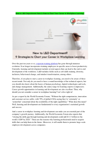 New to L&D Department Here is How to Chart Your Career in Workplace Learning!