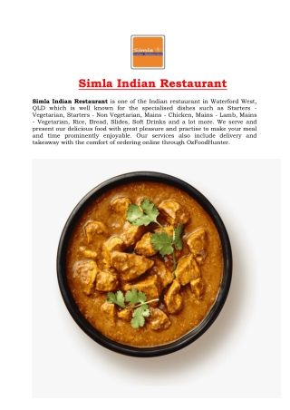 15% Off - Simla Indian restaurant menu- Takeaway waterford, QLD