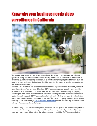 Know why your business needs video  surveillance in California