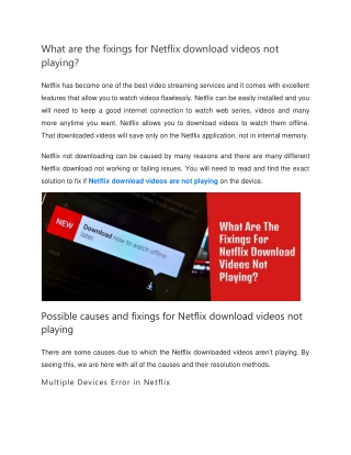 What are the fixings for Netflix download videos not playing?