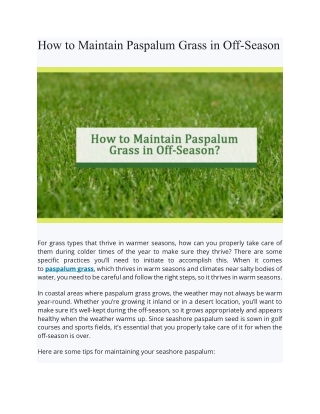 How to Maintain Paspalum Grass in Off