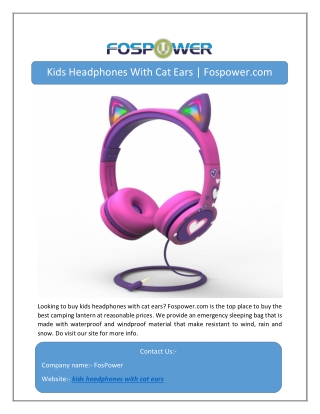 Kids Headphones With Cat Ears | Fospower.com