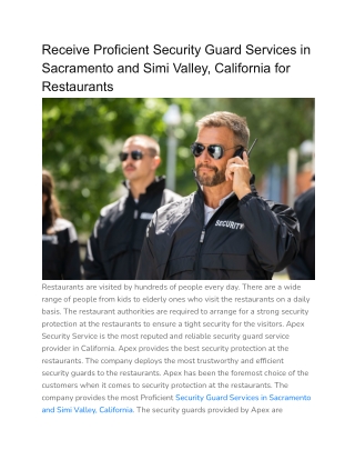 Receive Proficient Security Guard Services in Sacramento and Simi Valley, California for