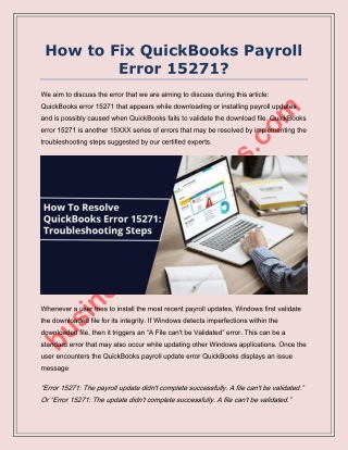 Is QuickBooks Error Code 15271 troubling you?