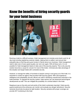 Know the benefits of hiring security guards for your hotel business