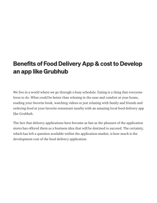 Benefits of Food Delivery App & cost to Develop an app like Grubhub