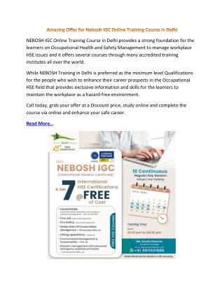 Amazing Offer for Nebosh IGC Online Training Course in Delhi
