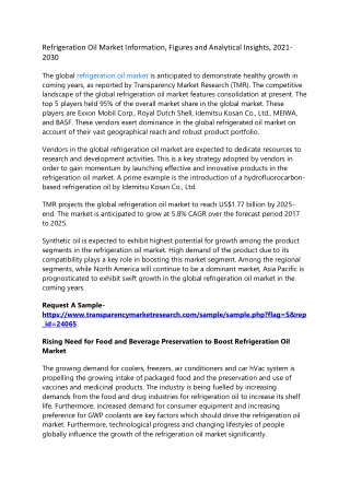 Refrigeration Oil Market Information, Figures and Analytical Insights, 2021-2030