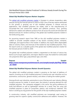Silyl Modified Polymers Market Predicted To Witness Steady Growth During