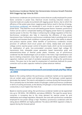 Synchronous Condenser Market Size Demonstrates Immense Growth Potential With Sta