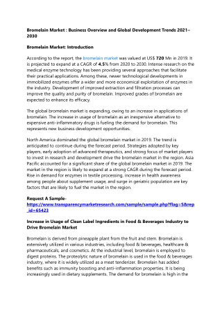 Bromelain Market : Business Overview and Global Development Trends 2021– 2030