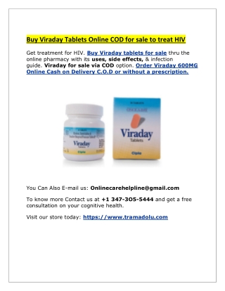 Buy Viraday Tablets Online COD for sale to treat HIV