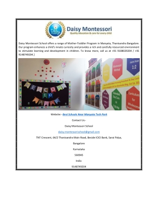 Best Schools Near Manyata Tech Park | Daisy Montessori School