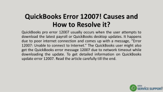 QuickBooks Error 12007! Causes and How to Resolve it?