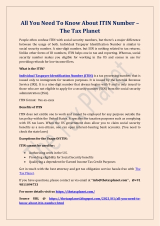 All You Need To Know About ITIN Number - The Tax Planet