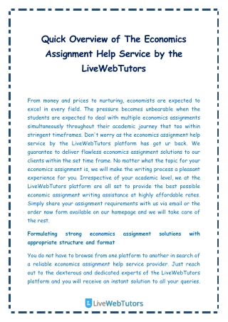 Quick Overview of The Economics Assignment Help Service by the LiveWebTutors