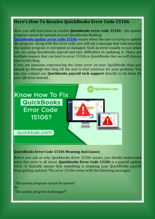 Here’s How To Resolve QuickBooks Error Code 15106