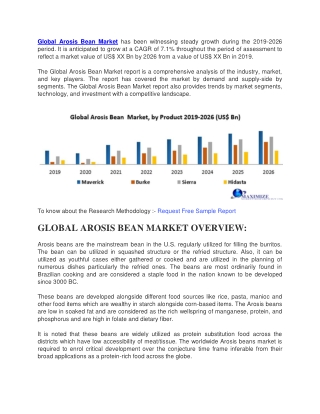 Global Arosis Bean Market has been witnessing steady growth during the 2019