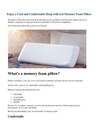 Enjoy a Cool and Comfortable Sleep with Gel Memory Foam Pillow