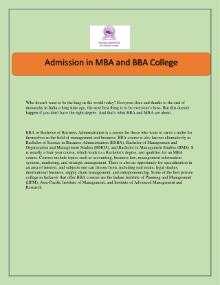 Admission in MBA and BBA College