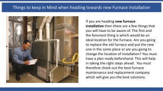 Things to keep in Mind when heading towards new Furnace Installation