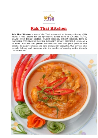 5% Off – Rak Thai Restaurant Delivery Kearneys Spring menu, QLD