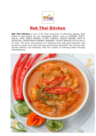 5% Off – Rak Thai Restaurant Delivery Kearneys Spring menu, QLD