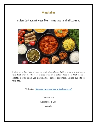 Indian Restaurant Near Me  masalabarandgrill.com.au