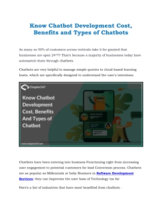Know Chatbot Development Cost, Benefits and Types of Chatbots