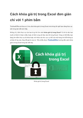 Khóa giá trị trong Excel