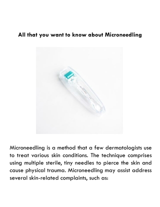 All that you want to know about Microneedling