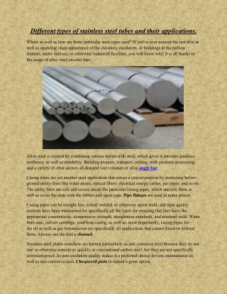 Different types of stainless steel tubes and their applications.