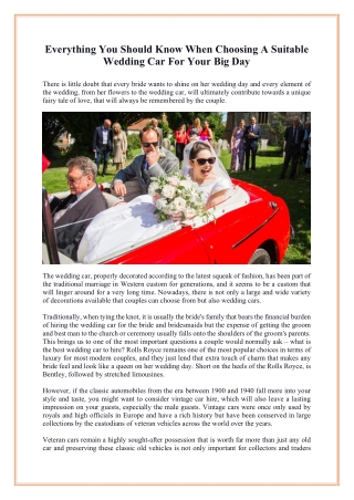 Everything You Should Know When Choosing A Suitable Wedding Car For Your Big Day