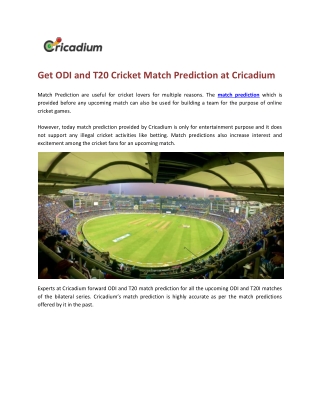 Get ODI and T20 Cricket Match Prediction at Cricadium