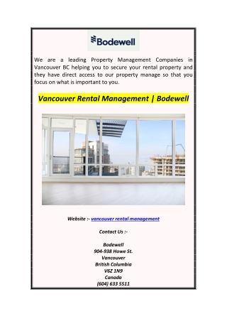 Vancouver Rental Management  Bodewell