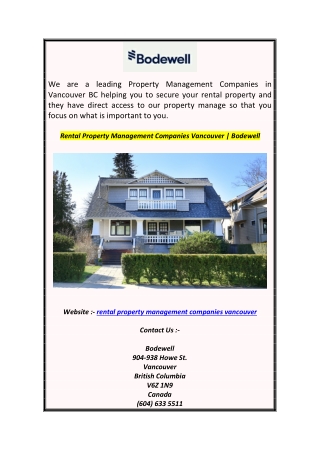 Rental Property Management Companies Vancouver  Bodewell