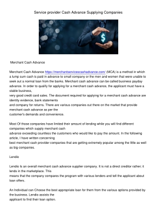 ServiceproviderCashAdvanceSupplyingCompanies