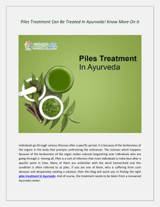 Piles Treatment Can Be Treated In Ayurveda