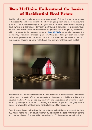 Don McClain- Understand the basics of Residential Real Estate