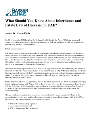 What Should You Know About Inheritance and Estate Law of Deceased in UAE