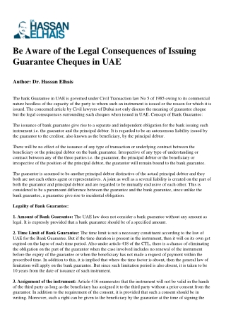 Be Aware of the Legal Consequences of Issuing Guarantee Cheques in UAE