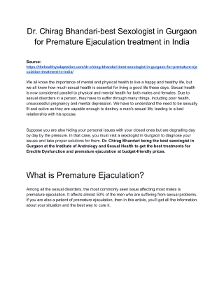 Dr. Chirag Bhandari-best Sexologist in Gurgaon for Premature Ejaculation treatment in India