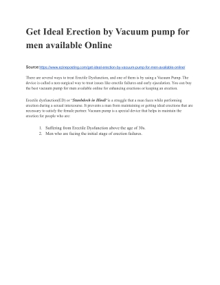 Get Ideal Erection by Vacuum pump for men available Online