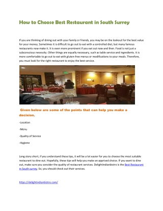 How to Choose Best Restaurant in South Surrey